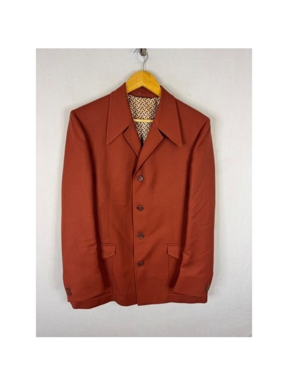 Vintage Armstrongs 42L Tall  Rust Orange Wool 4 Button Blazer 70s Pointed Collar